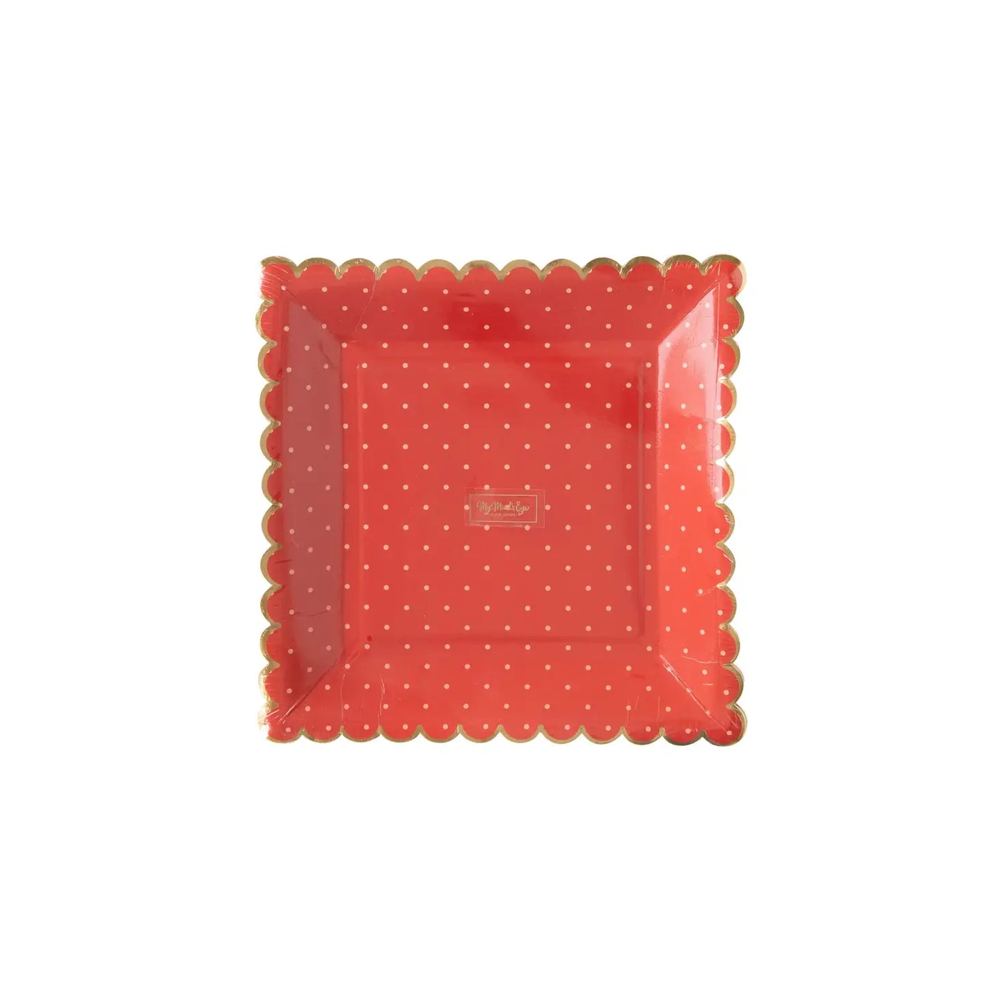 RED SCALLOPED POLKA DOT PLATE