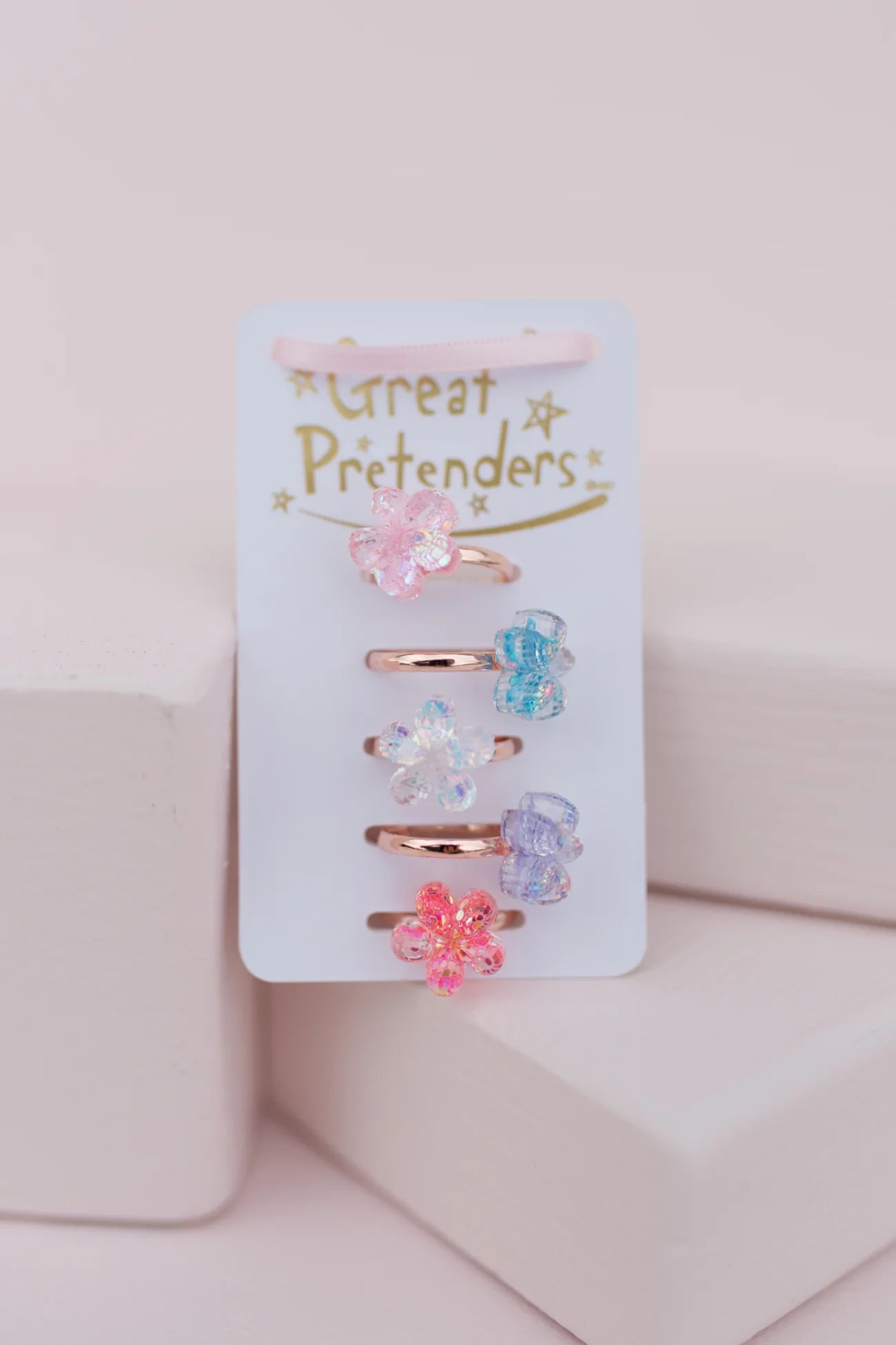 BOUTIQUE SHIMMER FLOWER RINGS | 5 PACK