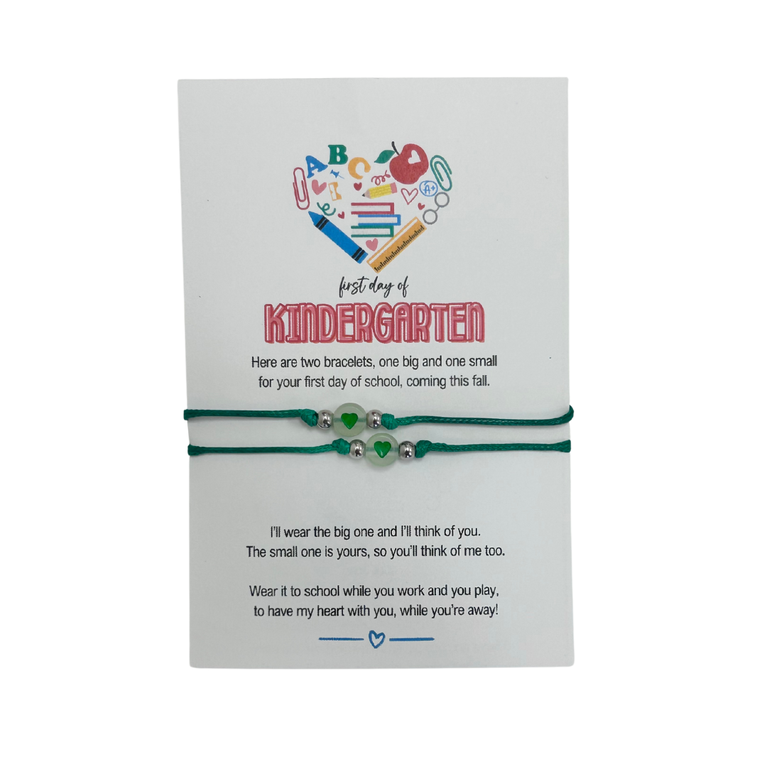 FIRST DAY OF SCHOOL BRACELET - GREEN HEARTS