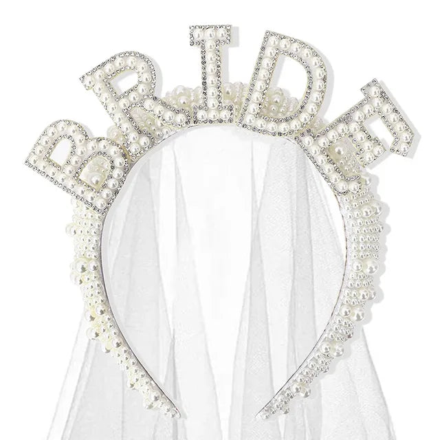 BRIDE TO BE PEARL HEADBAND WITH VEIL