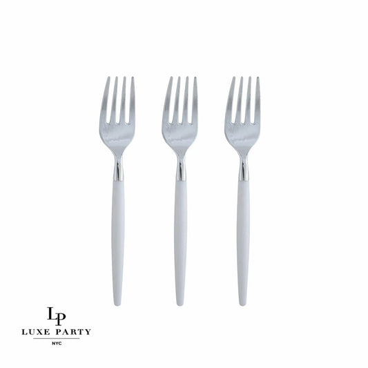 WHITE + SILVER MINI FORKS | 20 PIECES