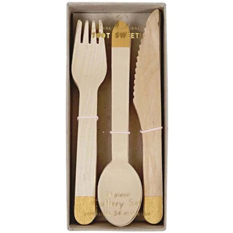 WOODEN CUTLERY SET - GOLD