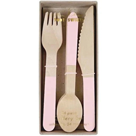 WOODEN CUTLERY SET - PINK