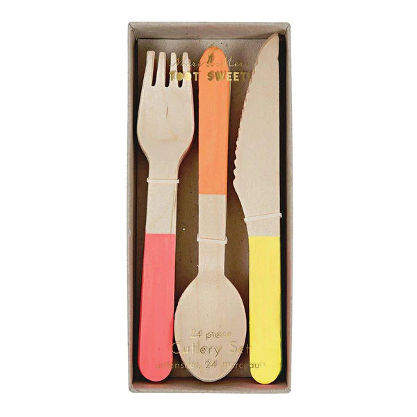 WOODEN CUTLERY SET - NEON