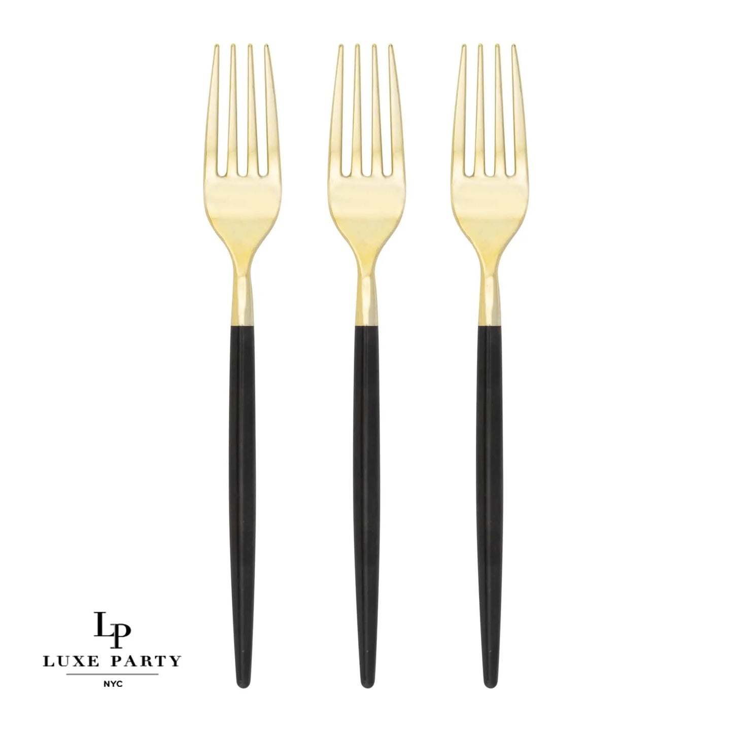 CHIC ROUND BLACK AND GOLD FORKS |  32 PIECES