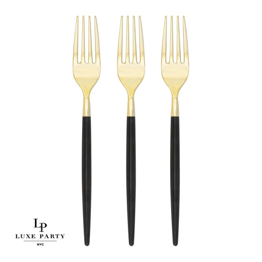 CHIC ROUND BLACK AND GOLD FORKS |  32 PIECES