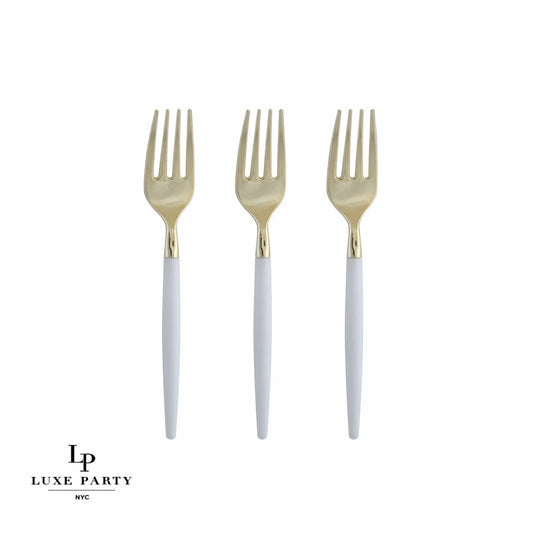 WHITE AND GOLD MINI FORKS | 20 PIECES