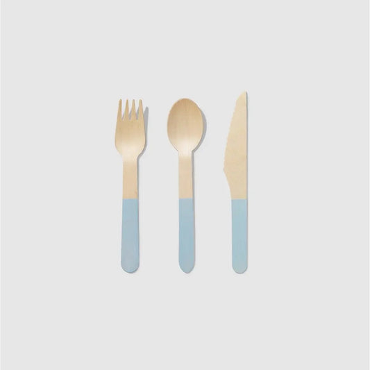 PALE BLUE WOODEN CUTLERY SET | 30 PIECES