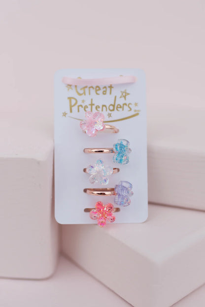 BOUTIQUE SHIMMER FLOWER RINGS | 5 PACK