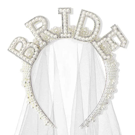 BRIDE TO BE PEARL HEADBAND WITH VEIL