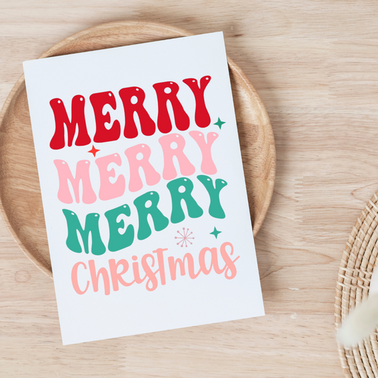 MERRY MERRY MERRY CHRISTMAS GREETING CARD