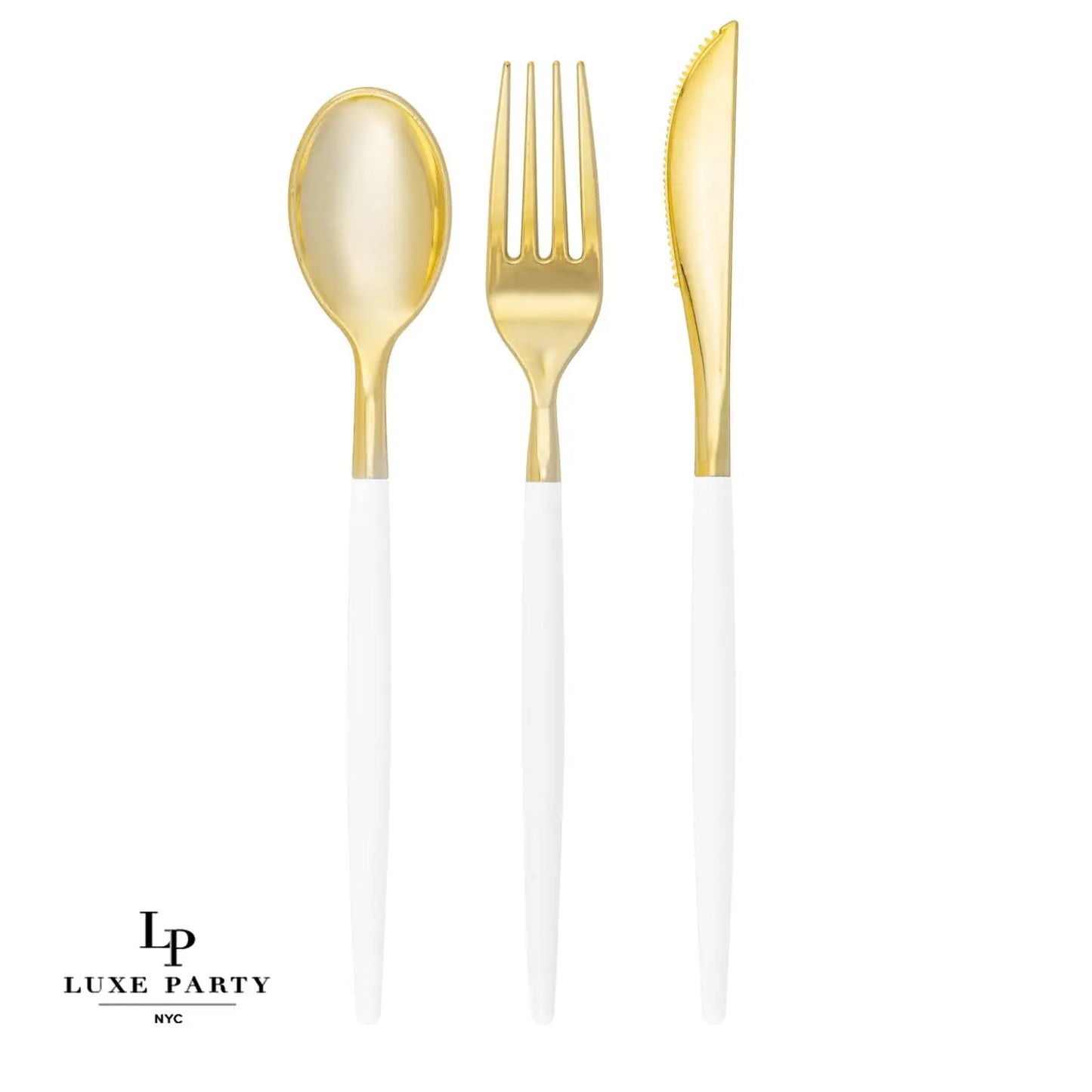 CHIC ROUND WHITE AND GOLD CUTLERY SET | 32 PIECES
