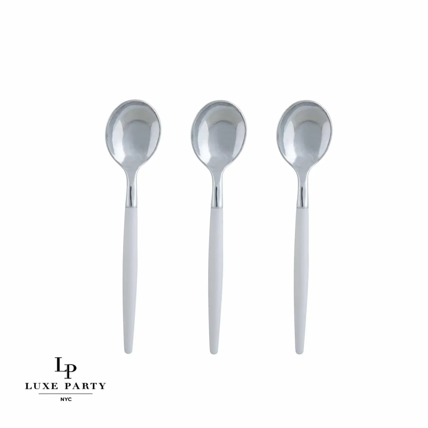 WHITE AND SILVER MINI SPOONS | 20 PIECES
