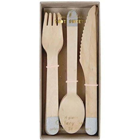 WOODEN CUTLERY SET - SILVER