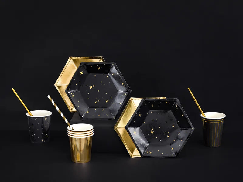 BLACK AND GOLD STAR PLATES