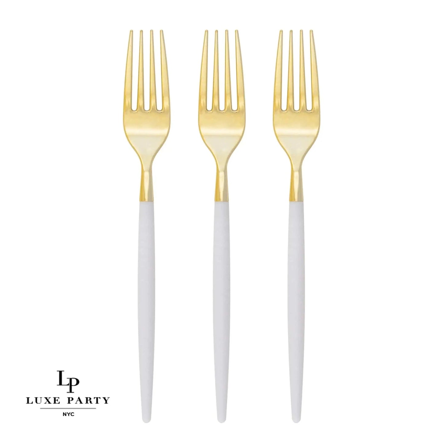 CHIC ROUND WHITE AND GOLD FORKS | 32 PIECES