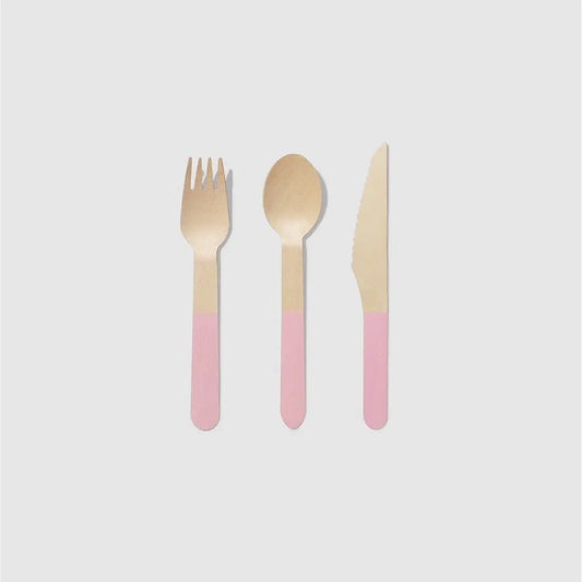 PALE PINK WOODEN CUTLERY SET | 30 PIECES
